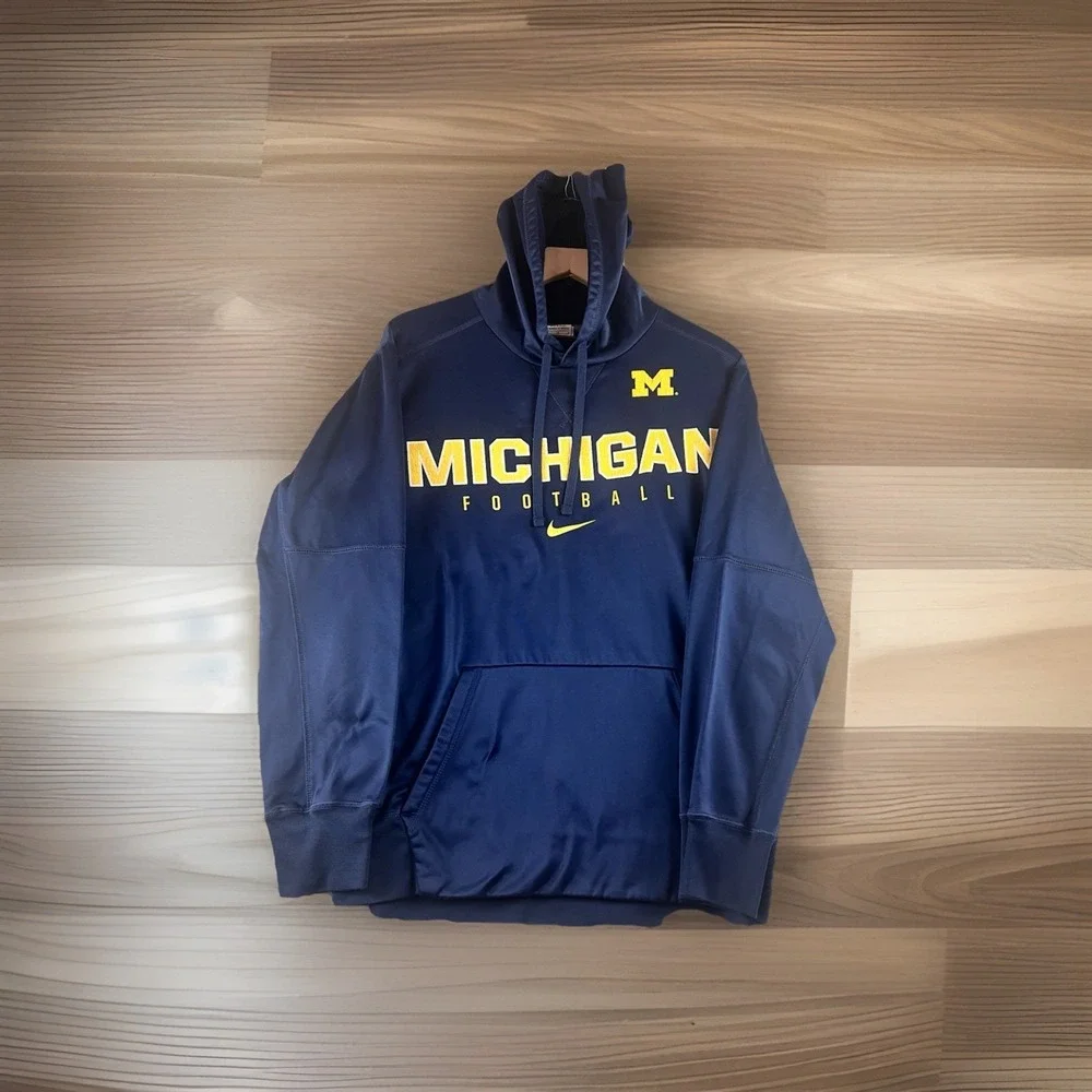 Nike Therma-Fit Michigan Wolverines Football Hoodie Men's L Navy Blue Sweatshirt